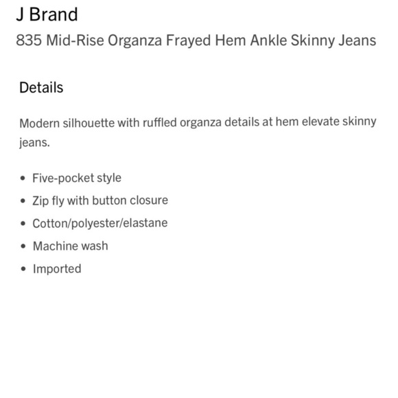 J BRAND MID RISE CROP SKINNY BLACK ORGANZA TRIM FRAYED HEM ANKLE SKINNY JEANS - Picture 3 of 15